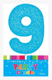Number 9 Blue Candle With Shimmery Glitter