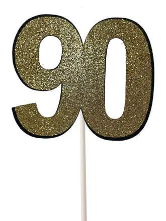 90th Gold Glitter Card Cake Topper