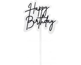 Acrylic Clear Happy Birthday Topper - Black