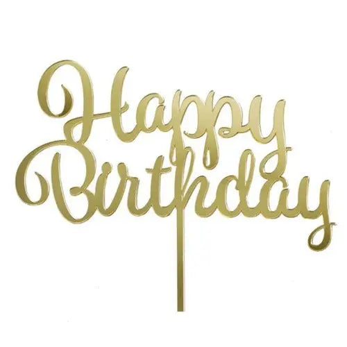 Acrylic Happy Birthday Cake Topper - Gold - Go Bake