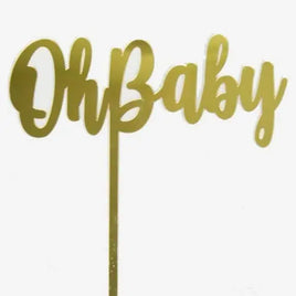 Acrylic Oh Baby Gold Cake Topper, Mirror finish