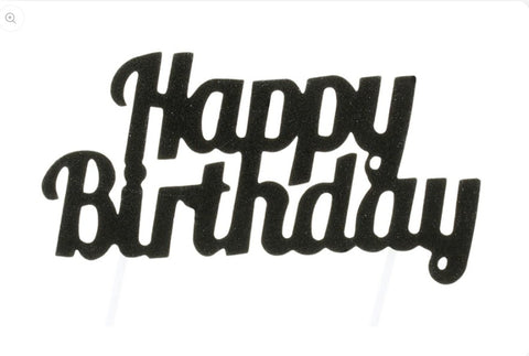 Black Happy Birthday Card Cake Topper
