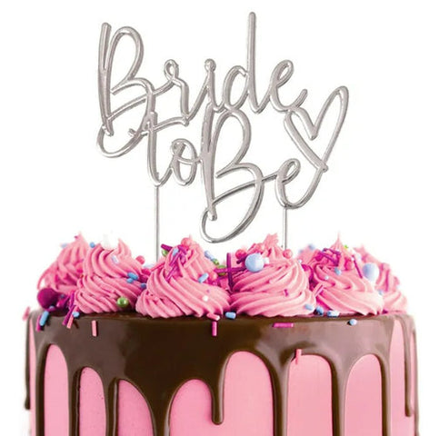 Bride to Be Cake Topper - Silver Metal Plated