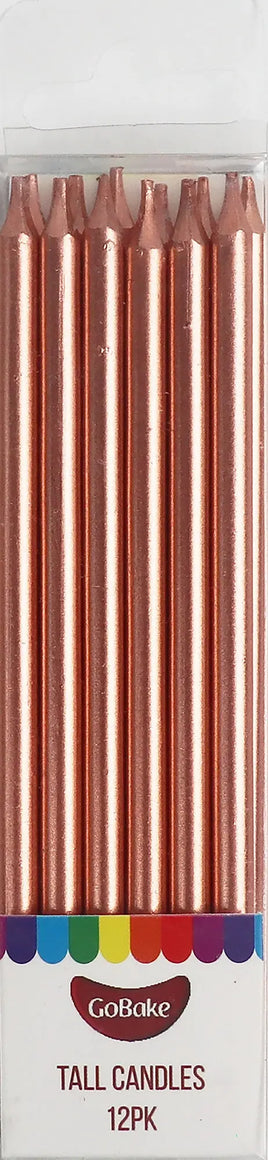 Pearl Rose Gold Cake Candles 12cm Tall. Great Value