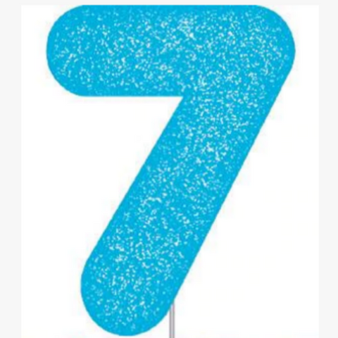 Number 7 Blue Candle With Shimmery Glitter