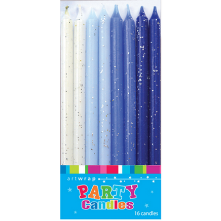 Blue Ombre Glitter Candles - 16 Pack