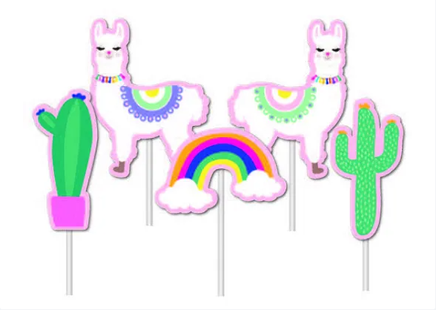 Adorable Llama Card Cake Topper Set. 5 Pieces