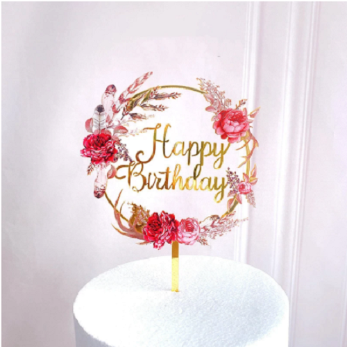 Acrylic Floral Happy Birthday Cake Topper toys&parties.co.nz