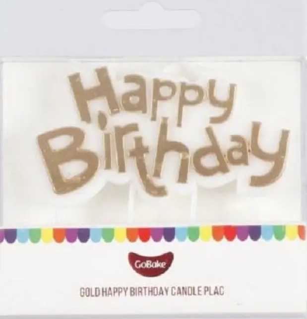 Go Bake Happy Birthday Plaque Candle Gold Go Bake