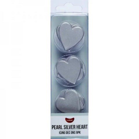 Go Bake Pearl Silver Heart Edible Cake Decorations x12