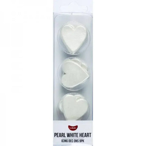 Go Bake Pearl White Heart Edible Cake Decorations x12