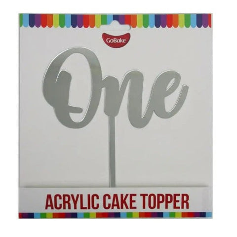 Go Bake One Acrylic Cake Topper - Silver