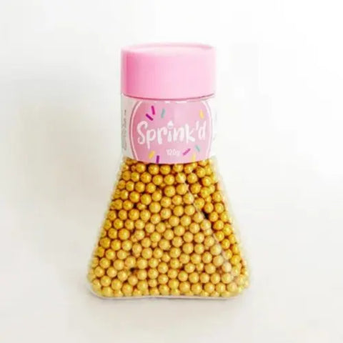 Gold Sugar Pearls (cachous) 4mm. 120gm Container