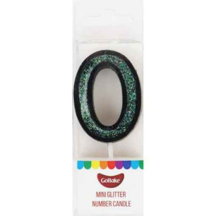 Mini Number 0 Candle With Shimmery Glitter.