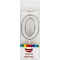 Mini Number 0 Candle With Shimmery Glitter.