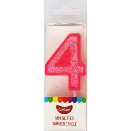 Mini Number 4 Candle With Shimmery Glitter.
