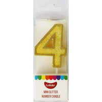Mini Number 4 Candle With Shimmery Glitter.