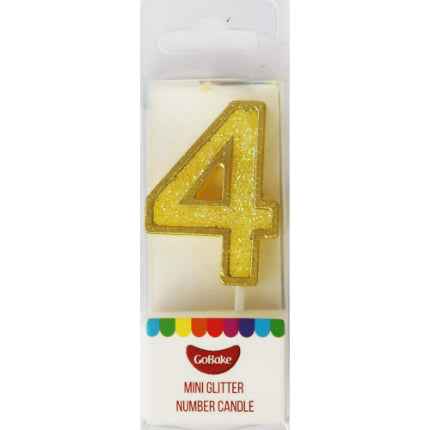 Mini Number 4 Candle With Shimmery Glitter.