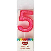 Mini Number 5 Candle With Shimmery Glitter.