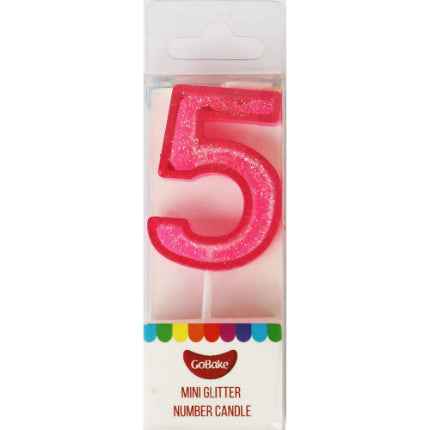 Mini Number 5 Candle With Shimmery Glitter.