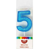 Mini Number 5 Candle With Shimmery Glitter.
