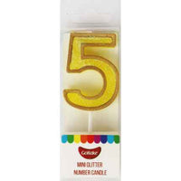 Mini Number 5 Candle With Shimmery Glitter.