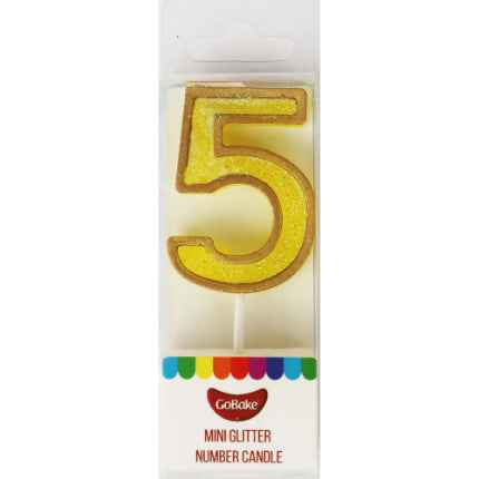 Mini Number 5 Candle With Shimmery Glitter.