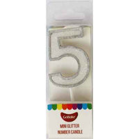 Mini Number 5 Candle With Shimmery Glitter.