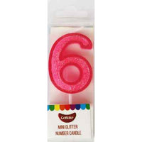Mini Number 6 Candle With Shimmery Glitter.