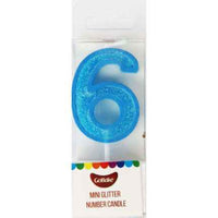 Mini Number 6 Candle With Shimmery Glitter.