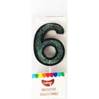 Mini Number 6 Candle With Shimmery Glitter.
