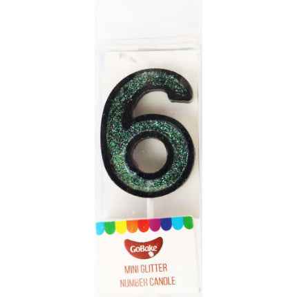 Mini Number 6 Candle With Shimmery Glitter.