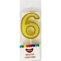 Mini Number 6 Candle With Shimmery Glitter.