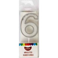 Mini Number 6 Candle With Shimmery Glitter.