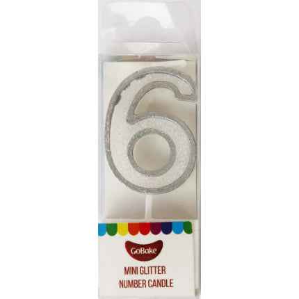 Mini Number 6 Candle With Shimmery Glitter.