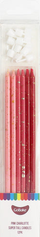 Cake Candles Super Tall 18cm Pink with Gold Splatter