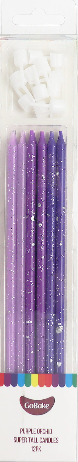 Cake Candles Super Tall 18cm Ombre Purple With Silver Splatter