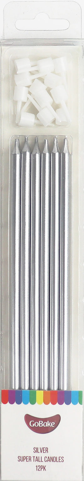 Cake Candles Super Tall 18cm Silver. Premium Quality
