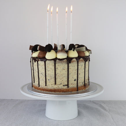 Cake Candles Super Tall 18cm White Silver Splatter