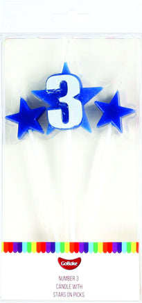 Number 3 Cake Candles- Stars on Picks. Great Value