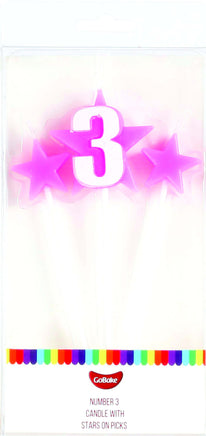 Number 3 Cake Candles- Stars on Picks. Great Value