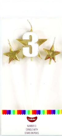 Number 3 Cake Candles- Stars on Picks. Great Value