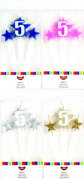 Number 5 Cake Candles- Stars on Picks. Great Value