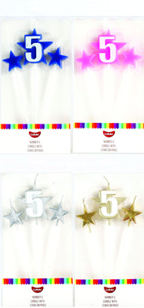 Number 5 Cake Candles- Stars on Picks. Great Value