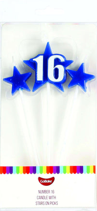 Number 16 Cake Candles- Stars on Picks. Great Value