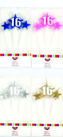 Number 16 Cake Candles- Stars on Picks. Great Value