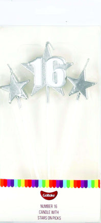 Number 16 Cake Candles- Stars on Picks. Great Value
