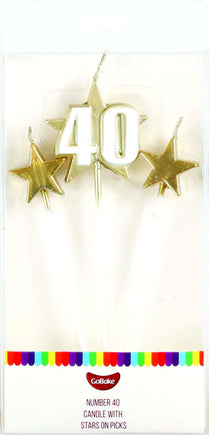 Number 40 Cake Candles- Stars on Picks. Great Value
