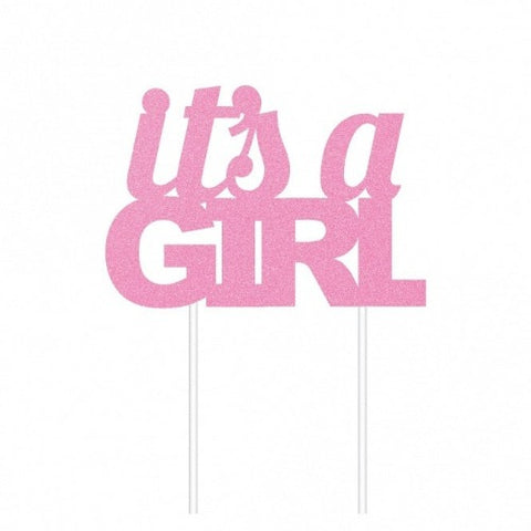 It's a Girl Glitter Card Cake Topper