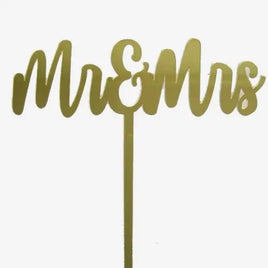 Mr & Mrs Wedding Cake Topper Gold Acrylic - Go Bake